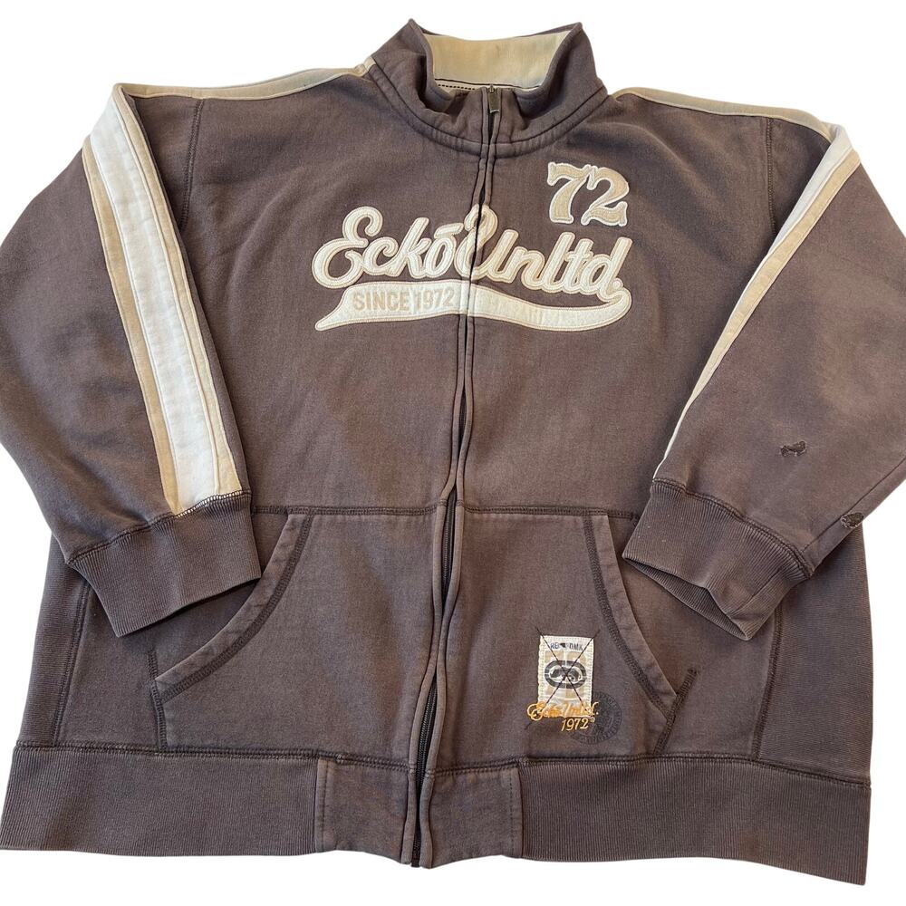 Ecko Unltd men’s Vintage Brown Zip Up Sweatshirt Size XXL Y2K